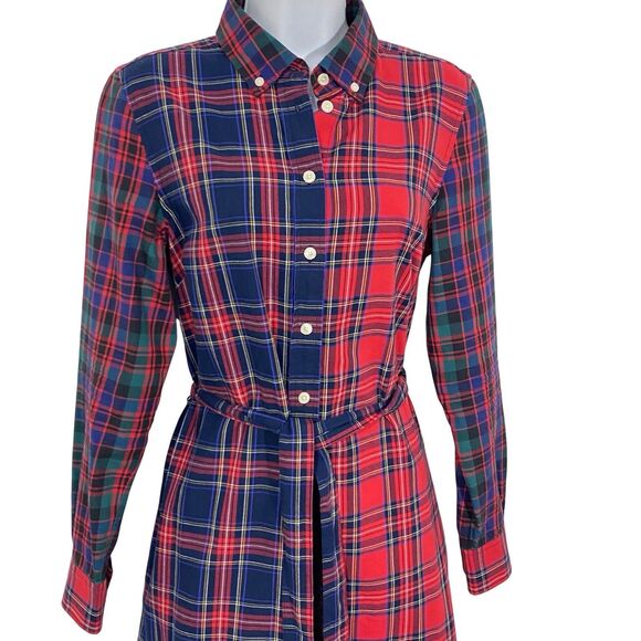 Brooks Brothers Stewart Plaid  6 SMALL Shirt Dress L/S Tie Belt Christmas Cotton - Picture 2 of 7